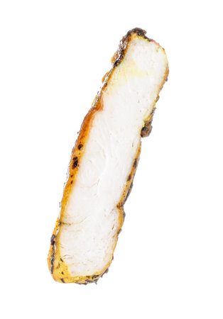Piece of grilled chicken meat isolated on whiteの写真素材
