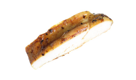 Piece of grilled chicken meat isolated on whiteの写真素材