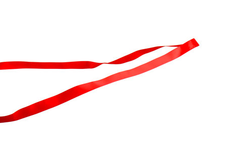Finish. One red ribbon isolated on whiteの写真素材