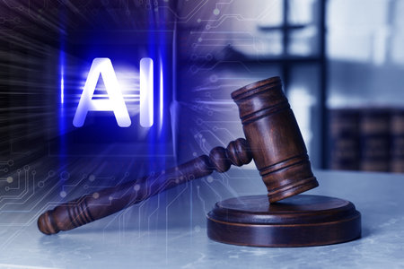 Artificial intelligence and law. Judge's gavel and AI abbreviationの写真素材