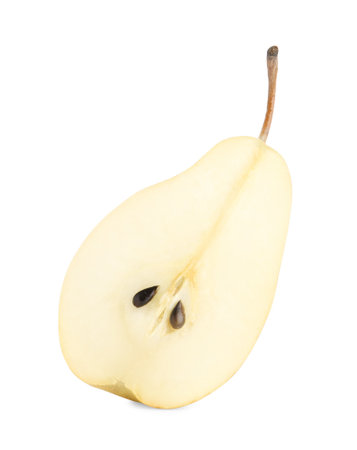 Half of ripe pear isolated on whiteの写真素材