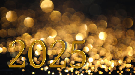 2025 New Year greeting card with golden sparklesの写真素材