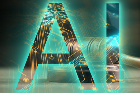 Artificial intelligence and law. AI abbreviation and judge's gavelの写真素材