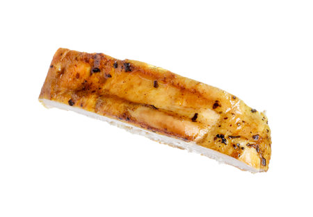 Piece of grilled chicken meat isolated on whiteの写真素材