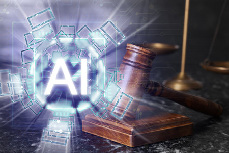 Artificial intelligence and law. AI abbreviation and judge's gavelの写真素材