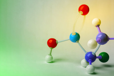 Molecular model on color background, space for textの写真素材