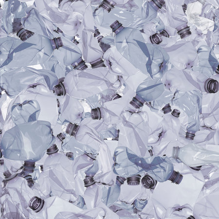 Many used crumpled plastic bottles as backgroundの写真素材