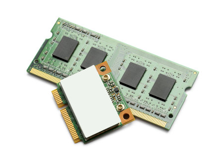Wi-Fi card and RAM chip isolated on white. Electronic engineeringの写真素材