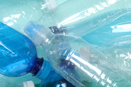 Many plastic bottles as background, closeup view