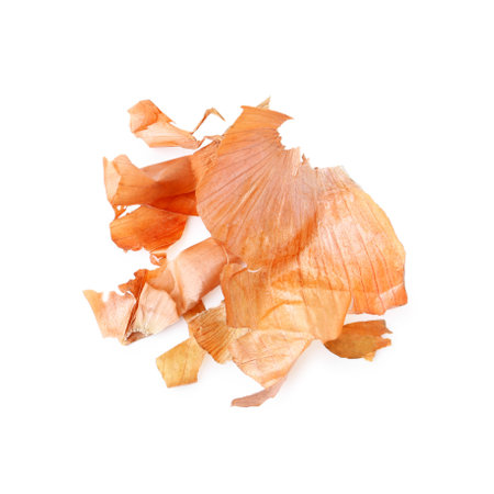 Onion peels isolated on white, top viewの写真素材