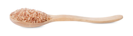 Raw organic matta rice in wooden spoon isolated on whiteの写真素材