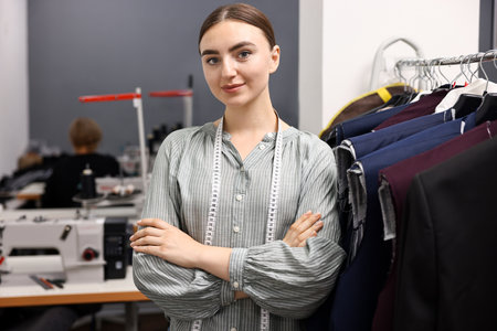 Atelier. Young woman working in professional workshop