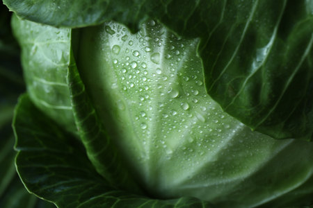 Whole ripe head of cabbage as background, closeupの写真素材