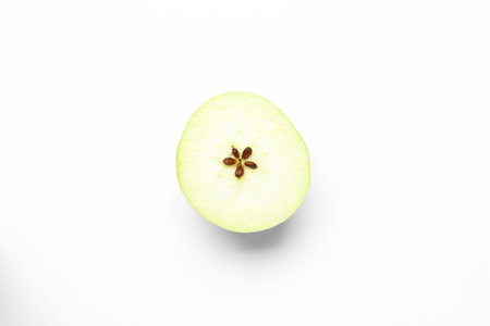 Half of fresh ripe apple on white background, top viewの写真素材