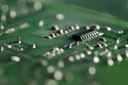 Computer circuit board, macro view. Electronic engineering