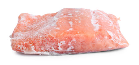 One frozen piece of salmon isolated on whiteの写真素材