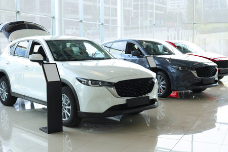 Luxury vehicle. New modern cars in salon