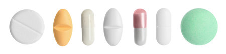 Set of different antibiotic pills isolated on whiteの写真素材