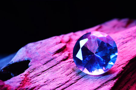 Beautiful shiny gemstone on stone against dark background, closeupの写真素材