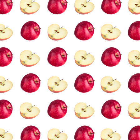 Pattern of fresh red apples on white backgroundの写真素材