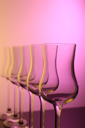 Empty glasses on table, color tone effectの写真素材
