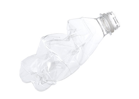 One crumpled plastic bottle isolated on whiteの写真素材