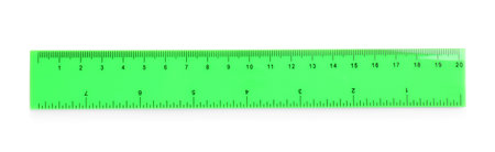 One green ruler isolated on white, top viewの写真素材