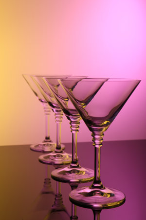 Empty glasses on table, color tone effectの写真素材