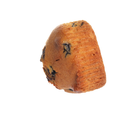 Delicious sweet muffin with blueberry isolated on whiteの写真素材