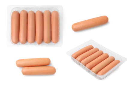 Sausages isolated on white, set. Top and side viewsの写真素材