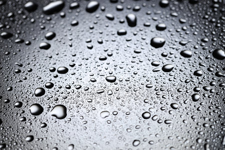 Water drops on glass surface, closeup view