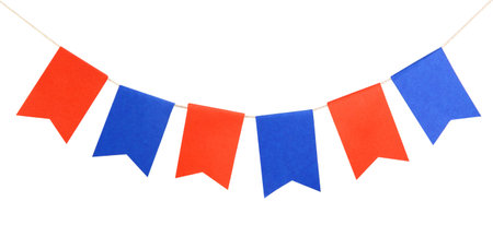 Colorful party flags isolated on white. Festive decor