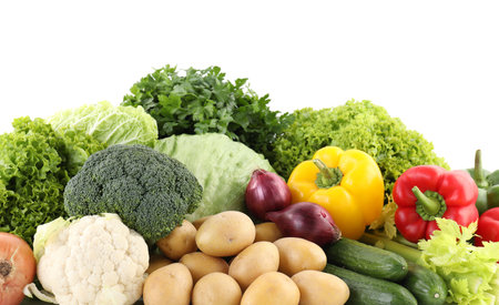 Many different ripe vegetables isolated on whiteの写真素材