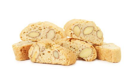 Traditional Italian almond biscuits (Cantucci) isolated on whiteの写真素材