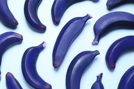 Dark blue bananas on light background, top viewの写真素材