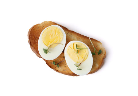 Sandwich with hard boiled eggs isolated on white, top view