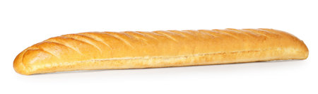One freshly baked baguette isolated on whiteの写真素材