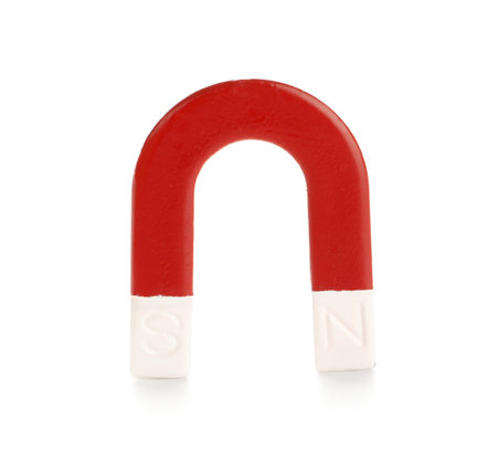 One metal horseshoe magnet isolated on whiteの写真素材