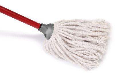 Mop with plastic handle isolated on whiteの写真素材