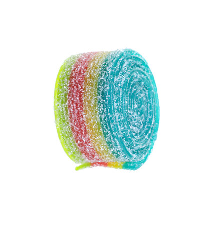 Tasty rainbow sour belt isolated on whiteの写真素材