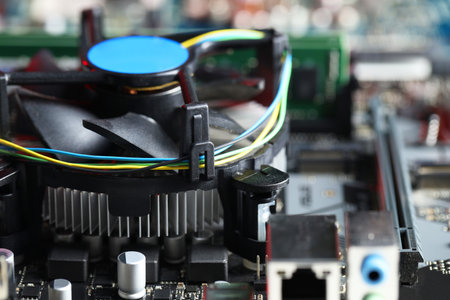 Computer motherboard as background, closeup. Electronic engineeringの写真素材