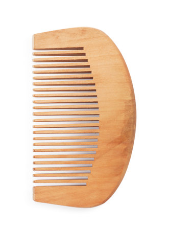 New wooden hair comb isolated on white, top viewの写真素材
