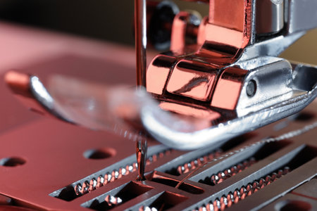 Macro view of sewing machine with threadの写真素材