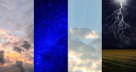 Sky in different weather and time of day, collage. Banner designの写真素材