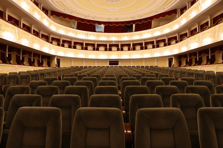 Rows of comfortable seats in theatreの写真素材