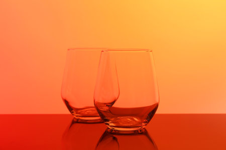 Empty glasses on table, color tone effectの写真素材