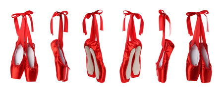 Red ballet shoes isolated on white, setの写真素材
