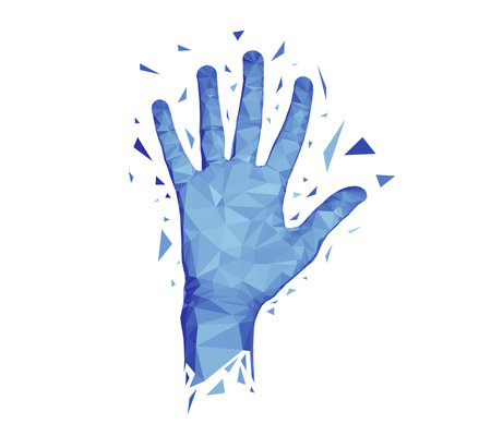 Illustration of hand with digital pattern on white backgroundの写真素材