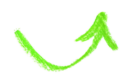 One green drawn arrow isolated on whiteの写真素材
