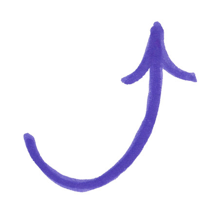 One purple drawn arrow isolated on whiteの写真素材